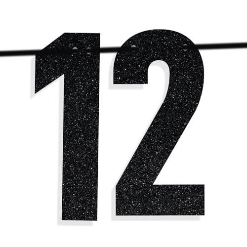 Image of Black Glitter Holy Shit You're 12 Banner, Happy 12th Birthday /Officially 12 Pre-teen /Level 12 Unlocked, 12th Birthday Party Decorations Supplies