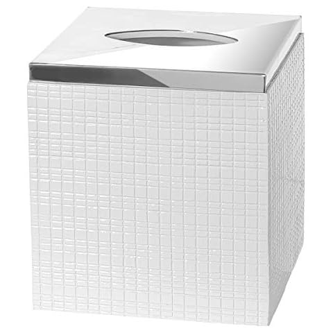 Creative Scents White Tissue Box Cover Square - Decorative Bathroom Tissue Box Holder, Elegant Design Tissue Cover, for Modern Bathroom Decor (Estella Collection) Cover