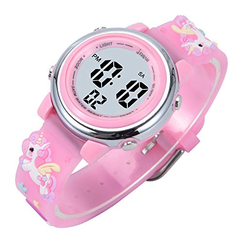 Kids Watches 3D Cartoon Silicone Unicorn Waterproof 7 LED Color Lights Toddler Digital Wrist Watch with Alarm Stopwatch for 3-10 Year Girls Little Child (Pink)3