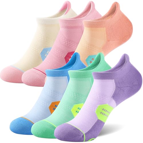 Image of CS CELERSPORT 6 Pack Women's Ankle Running Socks Cushioned Low Cut Tab Athletic Socks
