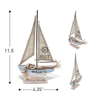 CoTa Global Coastal Horizon Wooden Sailboat Model Ship Nautical Decor Rustic Nautical Sailboat Decor Table Top Decorations for Living Room Centerpiece and Beach Decorations for Home 141 Inches