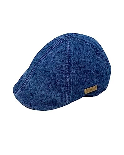 The Hatter Cool Men's Summer Linen Washed Cotton Denim Camo Duckbill Ivy Cap Hat with Elastic Band at The Back (Dark Denim3)