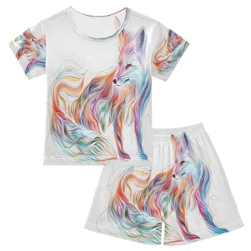 senya Short Sleeve Pajamas Sets Summer Cotton Sleepwear Painting Colorful Fox