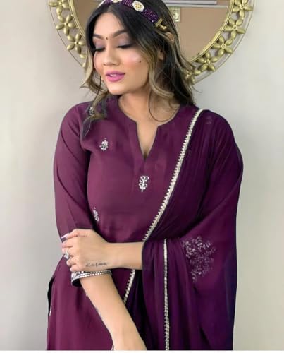 Image of Women Premium Collection Rayon Embroidered Straight Kurta Pant Dupatta Festive Ethnic Apparel Set