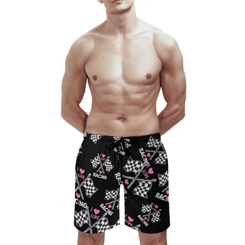 I Love Racing Rally Flags Mens Swim Trunks Quick Dry Board Shorts Beach Swimwear Bathing Suits 6