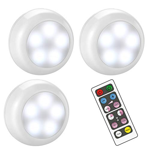 BLS AA-1035 LED Puck Lights - Wireless, Dimmable with Remote Control, Battery Operated, Under Cabinet & Cupboard Lights with Timer - Cool & Warm White - 3 Pack
