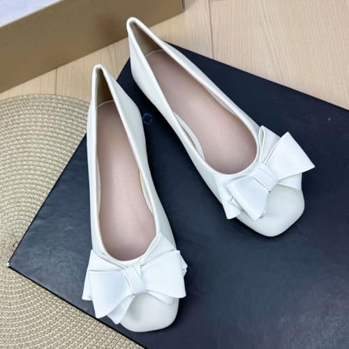 SAILING LU Women's Bow-Knot Square Toe Ballet Flats Elegant Dress Shoes Soft Dressy Flat Shoes Female Slip-On Loafers2