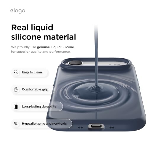 Image of elago for iPhone Air Case, Premium Magnetic Silicone Case, Compatible with MagSafe, Liquid Silicone Material, Protective Cover, Shockproof, Slim Phone, 6.5 inch (Jean Indigo)