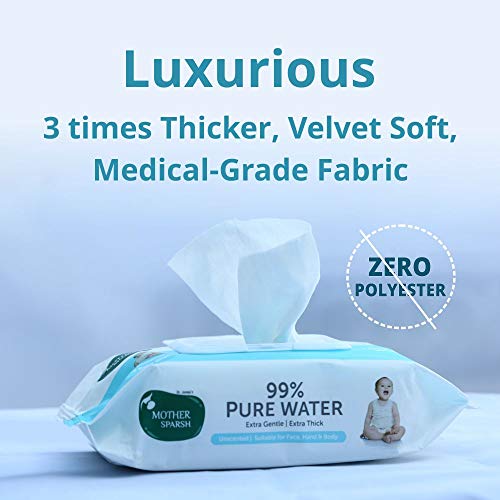 Image of Mother Sparsh 99% Pure Water (72 Unscented Baby Wipes) - Super Thick Fabric (Pack of 7)