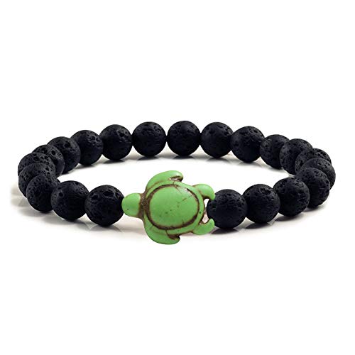 Sommer Beach Sea Turtle Perlen Armband für Männer Schwarz Lava Naturalstein Armband Elastizbänder