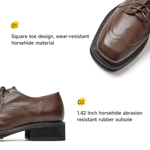 Image of BEAU TODAY Oxford Shoes for Women,Leather Brogue Dress Shoes,Comfort Brethable Ladies Lace-up Handmade Wingtip Shoes for Business Work