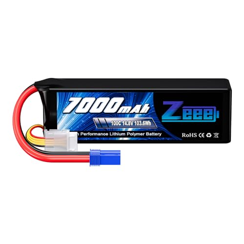 Zeee 4S Lipo Battery 7000mAh 14.8V 100C Soft Pack RC Battery EC5 Connector with Metal Plates for RC Car RC Truck RC Tank Racing Hobby