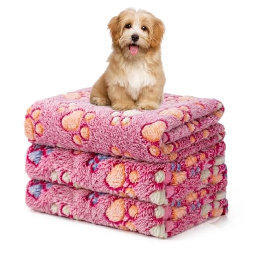 Image of 1 Pack 3 Blankets Fluffy Premium Fleece Soft Pet Blanket Flannel Throw for Cat Dog Puppy (Small 23x16'', Paw-Pink)