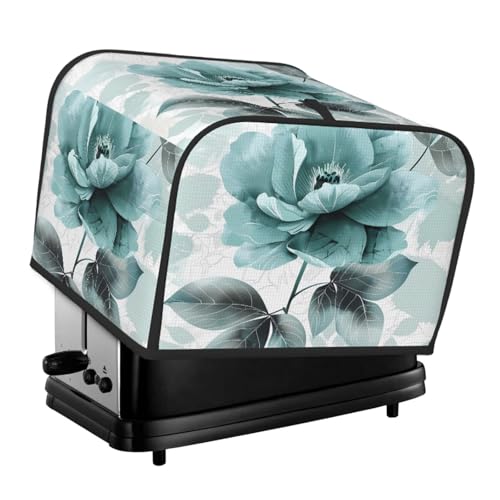 DXTKWL Toaster Cover 4 Slice Elegant Teal Flower Leaves Waterproof Appliance Cover with Hang Loop Bread Baker Toaster Cover for Kitchen