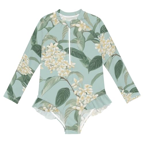 ALAZA Swimsuit for Girls Long Sleeve Rashguard Bathing Suit Osmanthus Fragrans Pastel Quick Dry 4T
