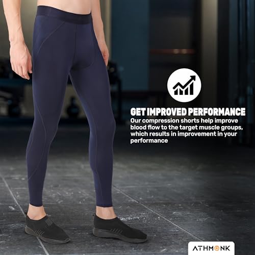 Image of Compression Nylon Lycra Lower Leggings Tights Yoga Pants for Men Boys - Workout Gym Exercise Running Cycling Training - Full Leg Sleeves - Cold Weather Sports Inner - Skinny Fit