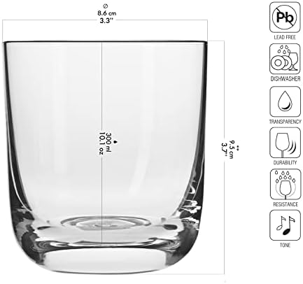 Krosno Whiskey Gin Glasses | Set of 6 | 300 ML | Glass Tumblers, Water Glasses, Drinking Cocktail Set | Perfect for Home, Restaurants and Kitchen Set | Dishwasher Safe Tumbler Glasses