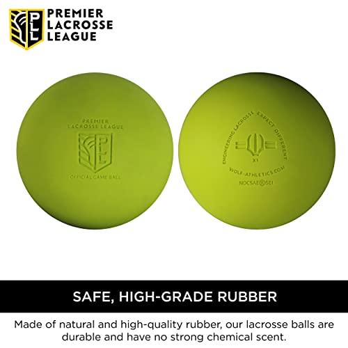 Wolf Athletics Official Premier Lacrosse League Lacrosse Ball, Rubber Lacrosse Game and Massage Balls, Optic Yellow, 3 Pack