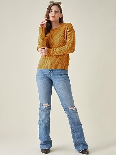 Image of Modeve Self Design Round Neck Casual Women Crop Top Sweater||Winterwear||