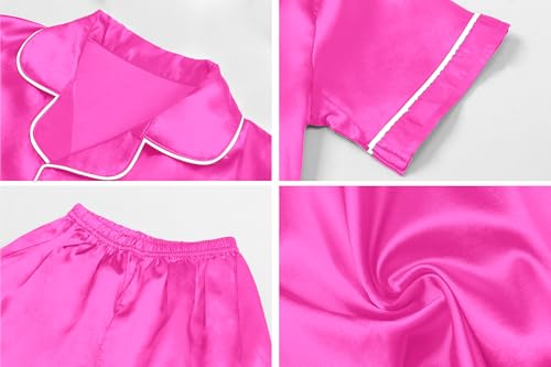Image of Schbbbta Women Pajamas Set, 2 Pieces Satin Silk Button Down Pjs Short Sleeve Outfits Loungewear
