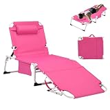 HRVEOCEI 3-in-1 Sun Tanning Chair with Face Hole,Adjustable 5-Position Folding Laying Out Chairs for Tanning,Outdoor Face Down Beach Lounger Sun Bathing Lounge Chair for Pool Deck Patio (Pink)