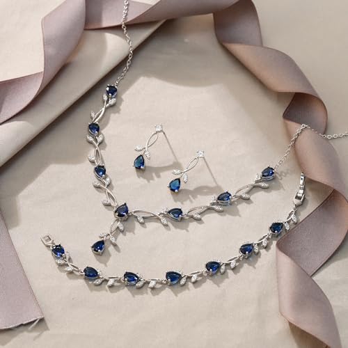 Image of EVER FAITH Cubic Zirconia Pearl Leaf Bridal Jewelry Set for Bride Women