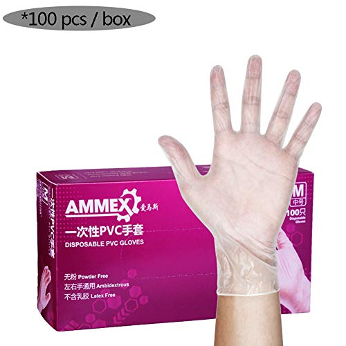 MNSSRN Disposable PVC Gloves, Transparent, Comfortable, Durable, Healthy And Odor-Free Food-Grade Oil-Resistant Protective Gloves (100 Pcs/Box),M