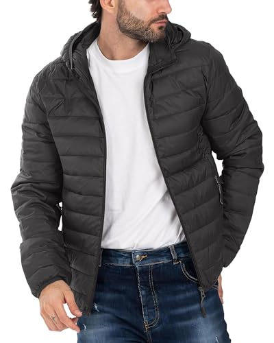 Cityork Men's Puffer Jacket Hooded Lightweight Full Zip Warm Coats Water Repellent Windproof Insulated Jacket with Pockets Dark Grey 2XL