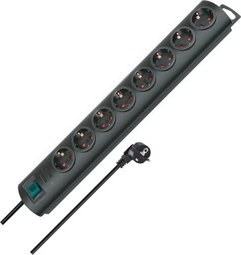 Brennenstuhl Primera-Line, Steckdosenleiste 8-Fach (Mehrfachsteckdose mit Schalter und 2m Kabel, 90&deg; Anordnung der Steckdosen) schwarz