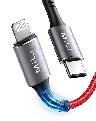 MILI Braided MFi Certified 1Meter cable for iPhone - Charging and data transfer cable, Compatible with iPhone 14 Pro Max/13/12 Mini/X/XS/XR/8/7/6, for iPad - Red