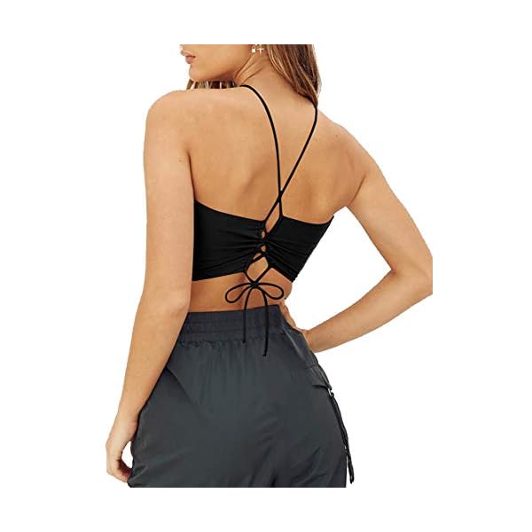 TOB-Womens-Sexy-Criss-Cross-Lace-Up-Sling-Basic-Bow-Tie-Crop-Top TOB Women's Sexy Criss Cross Lace Up Sling Basic Bow Tie Crop Top Black