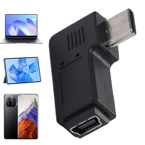 USB Adapter | Right Angle Data Transmission Adapter | USB 5 Pin Female Charger Connector - for Laptop Computer Monitor Cell Phone Tablet Camera GPS Travel Car