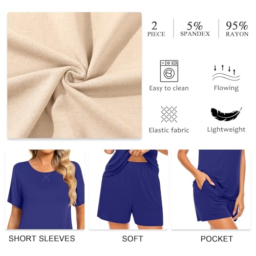 Image of Findsweet Pajama Set for Women 2 Piece Lounge Set Soft Sleepwear Summer Casual Short Pjs Sets with Pockets M-3XL