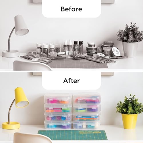 Image of IRIS USA Fits 6 inch x 6 inch Paper, 8-Pack Thick Portable Plastic Scrapbook Paper Storage Cases Organizers with Built-in Handle for Art and Craft Supplies, Office Document, Stationery, Photo - Clear