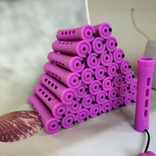 Purple Perm Rods Set for women - 36pcs Plastic Cold Wave Rods Hair Rollers for Short Long Hair Curling Rod with Rat Tail Comb(36pcs Purple)