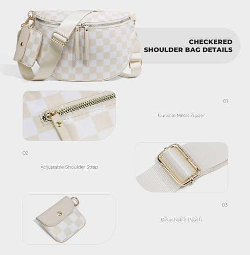 Image of 2 Pcs Checkered Crossbody Bags for Women Bum Bag Checkered Cross Body Sling Backpack Hobo Satchels Shoulder Wallet Purses