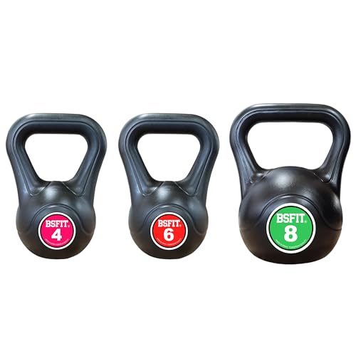 BSFIT pesas rusas pesa, kettlebell de Hormig&oacute;n y hierro con Mango Ergon&oacute;mico. pesa rusa Kettlebell para Entrenamiento Muscular en casa y Gimnasio. Dumbbell (Juego de 4 + 6 + 8)