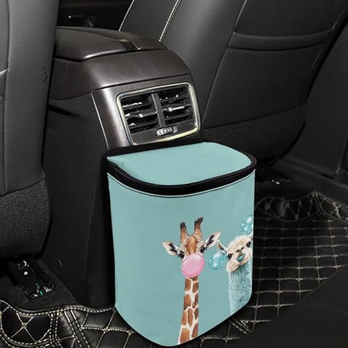 Image of DISNIMO Giraffe Llama Car Trash Can with Lid, Car Accessories Leak-Proof Waterproof Car Garbage Bin Collapsible Portable Car Storage Organizer Trash Bag for Car SUV Trucks