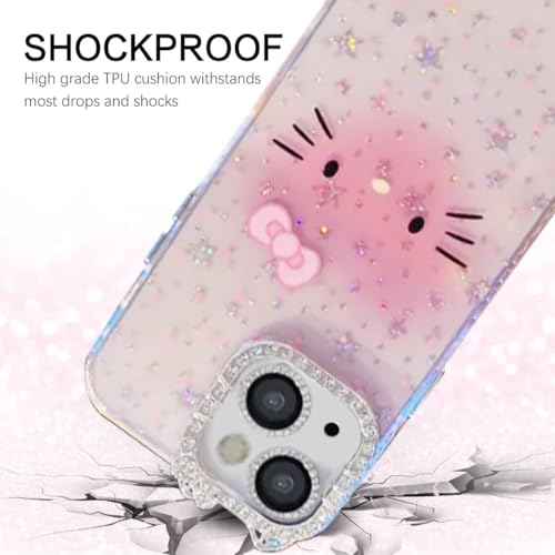 Image of mobistyle Designed for iPhone 14 Plus,Cute Sparkling Cat Pattern Camera Protection Back Cover Case for Women Girls | iPhone 14 Plus,Pink |