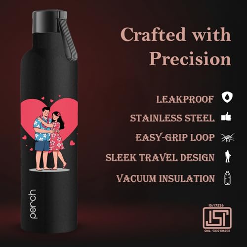 Image of Perch Oasis Pro Insulated Steel Water Bottle 760ml | ISI Certified Hot & Cold Leakproof Flask | BPA-Free Valentine Gift Bottle for Couples, His & Her, Office, Gym & Home | Bliss