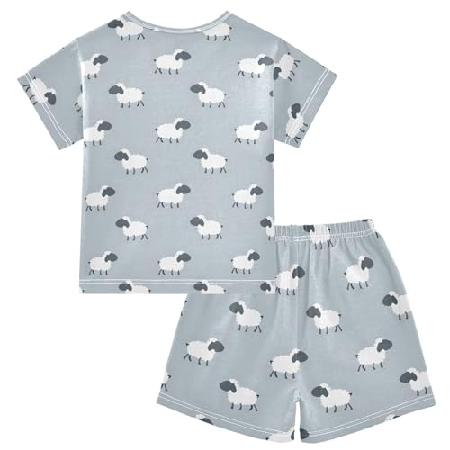 ALAZA Sheep Gray Pajamas Short Sleeve 2 Piece Sleepwear Top and Bottom Pajama Set Unisex2