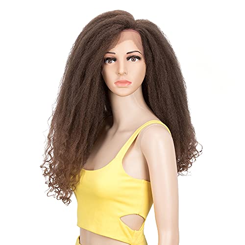NOBLE GIRL Afro Kinky Wig 21" Marley Hair Wig 6" L Shape Lace Front Wig with Curly Ends Fluffy Synthetic Full Wigs for Black Women (21 Inch, Light Auburn Wig)