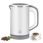 Jalann Travel Kettle, Low Wattage Kettle, 800ml Electric Travel Kettles Small, Fast Boiling, Portable Mini Cordless Camping Kettles Stainless Steel for Caravan, Motorhome, Bedroom, Office (White)