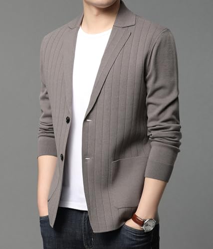 chouyatou Men's Notched Lapel Business Casual Knit Blazer Sweater Cardigan Jacket Sport Coat2