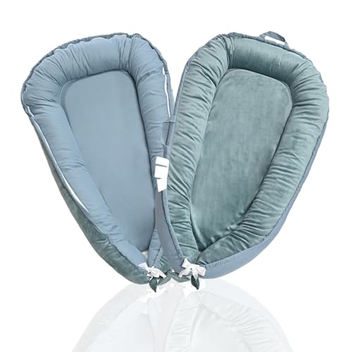 Baby Lounger Softbless for Newborn, 100% Cotton Infant Lounger, Portable Baby Nest Lounger Girl Boy 0-24 Months, Co Sleeper for Baby in Travel Bed(Green)