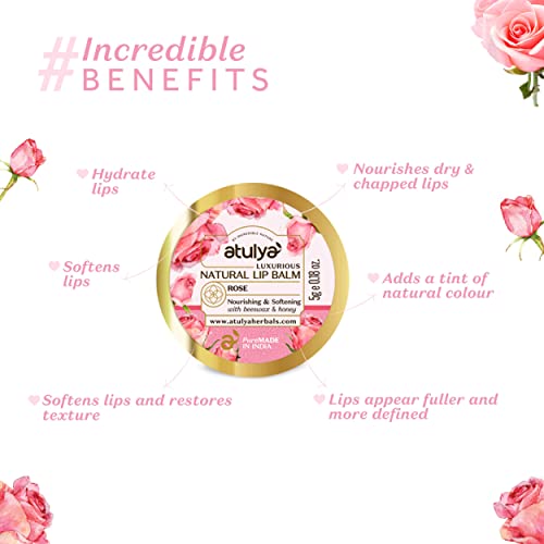 Atulya Rose Natural Lip Balm with Bees Wax & Honey | Nourishing Lip Balm for Soft Lips | Lip Balm for Velvety Lips | Unisex Formula - Image 4