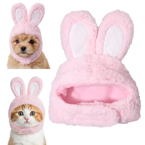 Cute Costume Bunny Rabbit Hat with Ears for Cats & Small Dogs Soft Bunny Ears Dress Up Party Halloween Costume Accessories Easter Pet Costume for Cats Small Dogs Puppy(Pink)