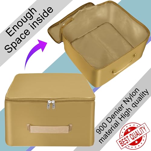 Image of Storite 2 Pack Nylon Wardrobe Bag Underbed Moisture Proof Cloth Storage Organizer, Storage box for Clothes Saree Bags with Zippered Closure & Handle(Mustard 38x35.5x24 cm, Square)