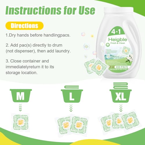 Image of 200 Count Laundry Detergent Pods Bulk 4 in 1 Laundry Detergent PACs with Camellia Wash Scent Booster Beads Stain Remover Odor Fighter Fragrance Enhancement Softening