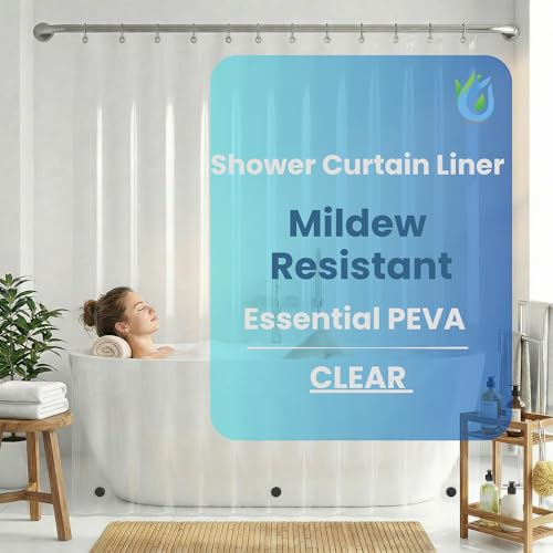 SUSTAINAURA Essential Clear Shower Curtain Liner 72x72 Waterproof Quick Dry Odor Free Eco-Friendly Non-Toxic with 3 Weighted Magnets & 12 Rustproof Grommets Bathroom Accessories